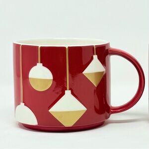 Starbucks Bone China 2012 Red Christmas Holiday Coffee Mugs Gold Ornaments 16oz